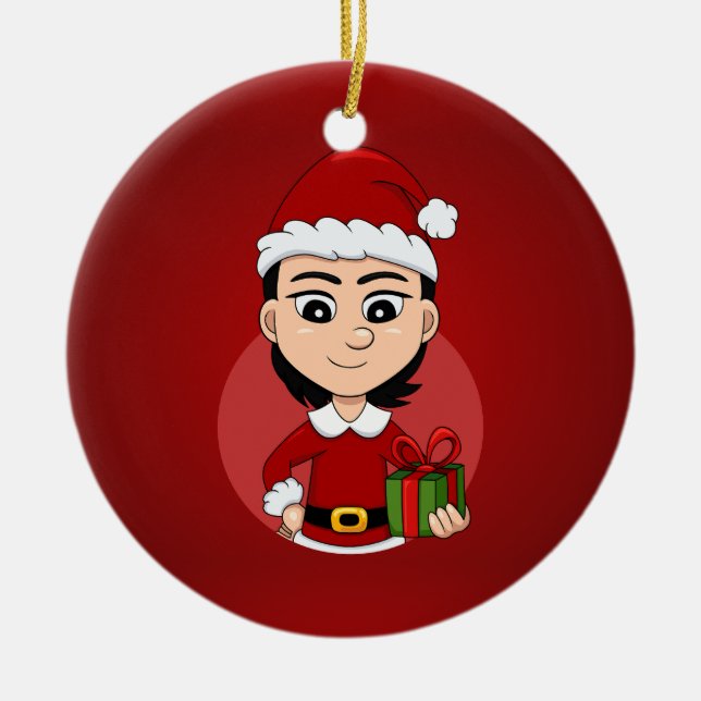 Caricature de Noël fille en céramique ornement (Devant)
