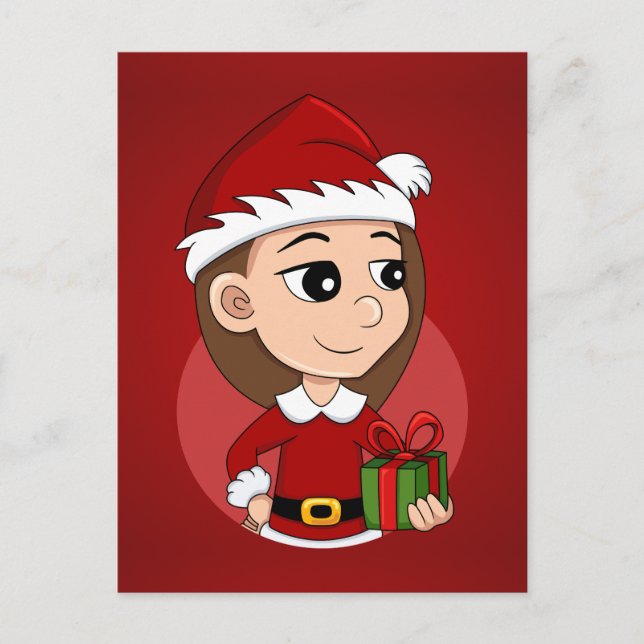 Caricature de Noël fille vacances carte postale (Devant)