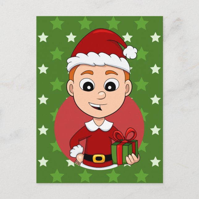 Caricature de Noël garçon vacances carte postale (Devant)