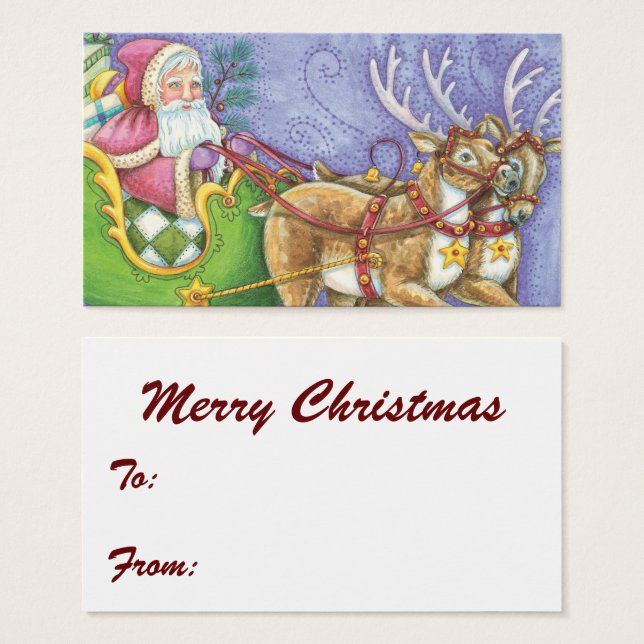 Caricature de Noël Santa Claus Sleigh Reindeer (Devant & derrière)