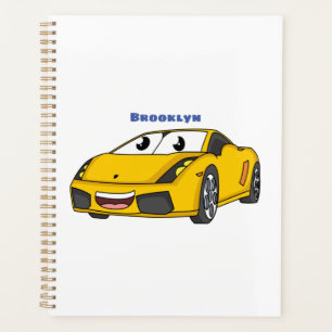 Caricature de voiture sport jaune joyeux