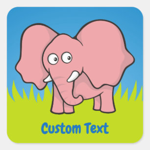 Caricature d'éléphant rose autocollant carré