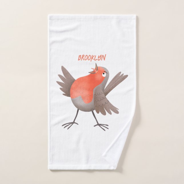 Caricature d'oiseau rouge chantant mignon (Serviette à main)