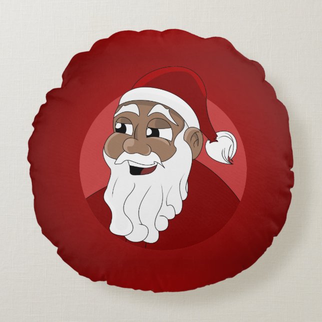 Caricature du Père Noël noir Coussin rond (Devant)