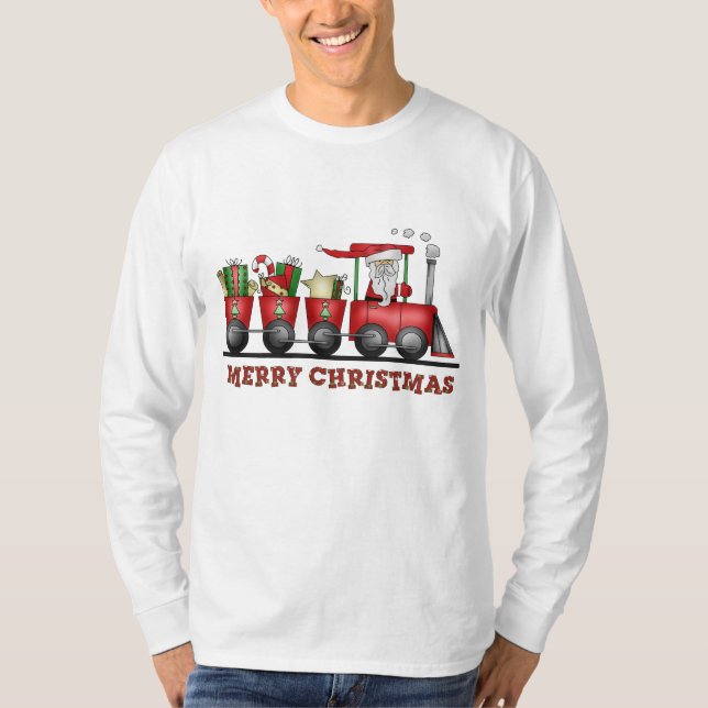 Caricature du train de Noël T-shirt de vacances (Devant)