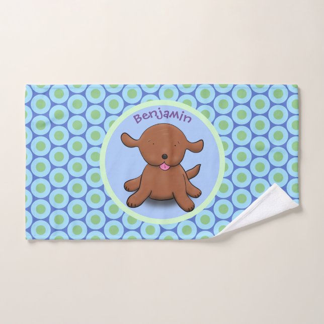 Caricature en bleu pour chien de chiot joyeux (Serviette à main)