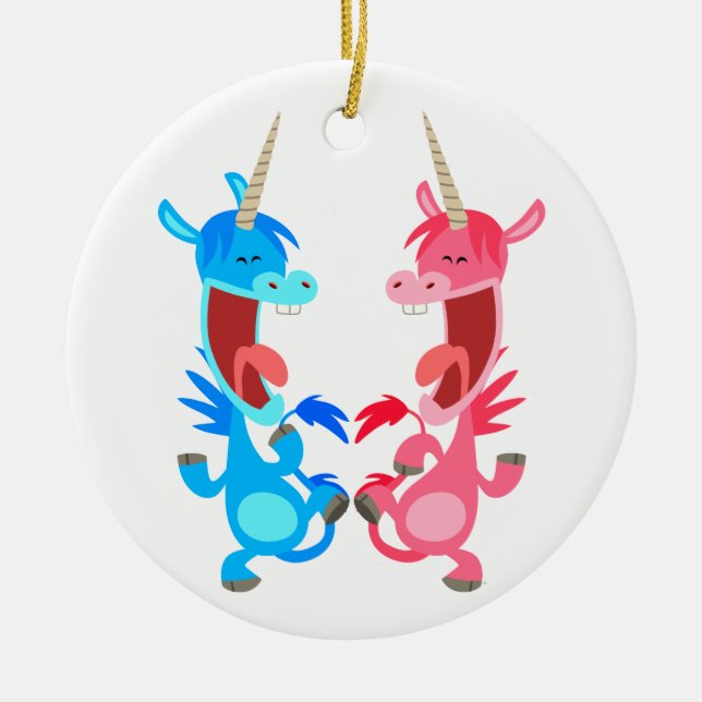 Caricature mignonne Danse Unicorns Ornement (Devant)