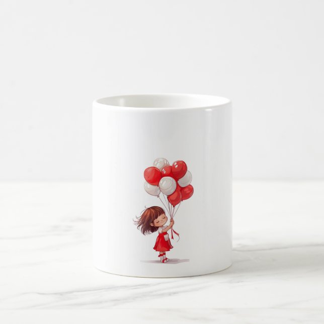 Caricature mignonne fille avec ballons de Mug (Centre)