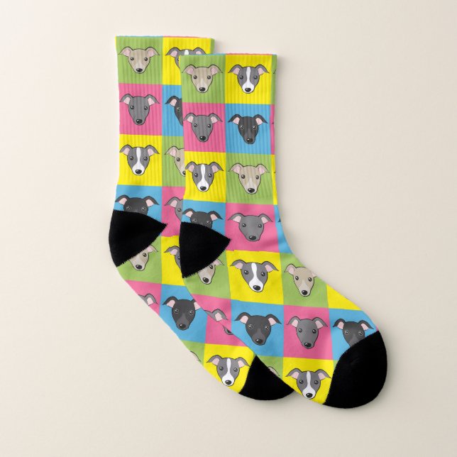 Caricature mignonne italien greyhounds pop art mot (Paire)