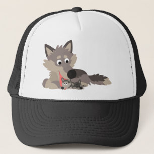 Caricature mignonne papa Wolf et Casquette de peti