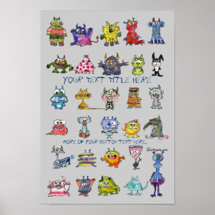 Caricature MonSTARS Blue Grey Poster personnalisé