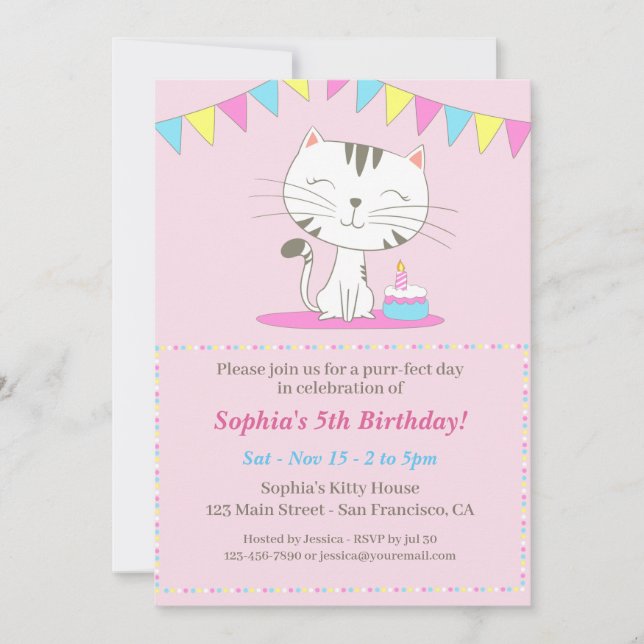 Caricature pour chats Cute Invitation d'anniversai (Devant)