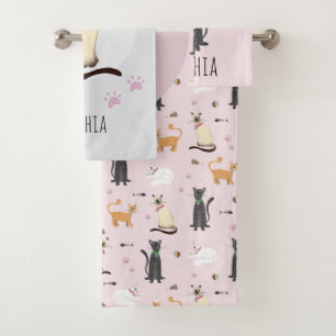 Caricature pour chatte fille Motif rose et nom enf