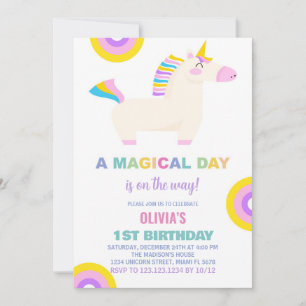Caricature Rainbow Unicorn Invitations d'anniversa