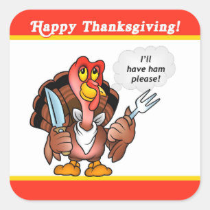 Caricature Turquie Thanksgiving Sticker, Étiquette