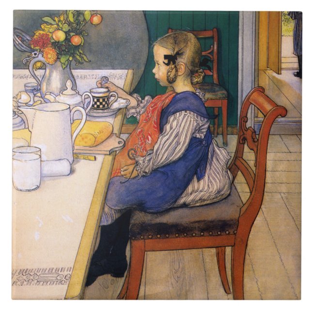 Carl Larsson A Late Riser's Miserable Breakfast Fliese (Vorderseite)