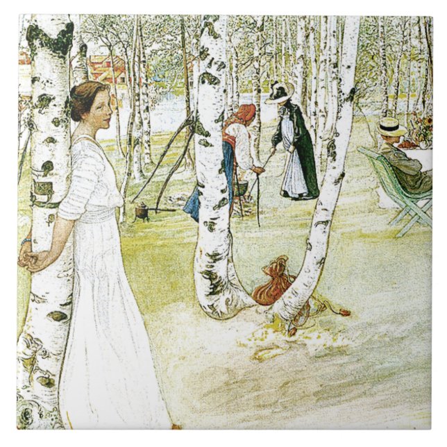 Carl Larsson-Aquarell-Familien-Malerei-Fliese Fliese (Vorderseite)