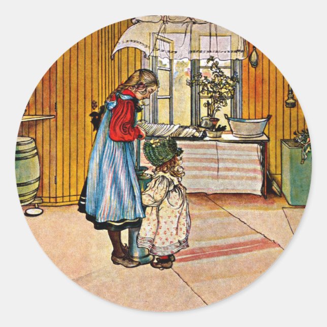 Carl Larsson art: Die Küche Runder Aufkleber (Vorderseite)