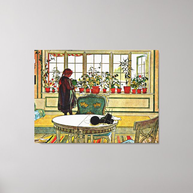 Carl Larsson - Blume auf einem Windows Leinwanddruck (Vorderseite)