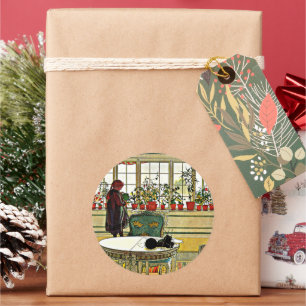 Carl Larsson - Blume auf einem Windows Runder Aufkleber