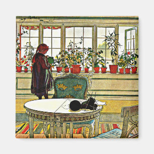 Carl Larsson - Blumen auf einem Fensterbrett  Magnet