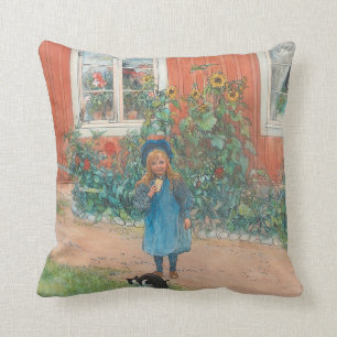 Carl Larsson - Brita mit einer Katze Kissen