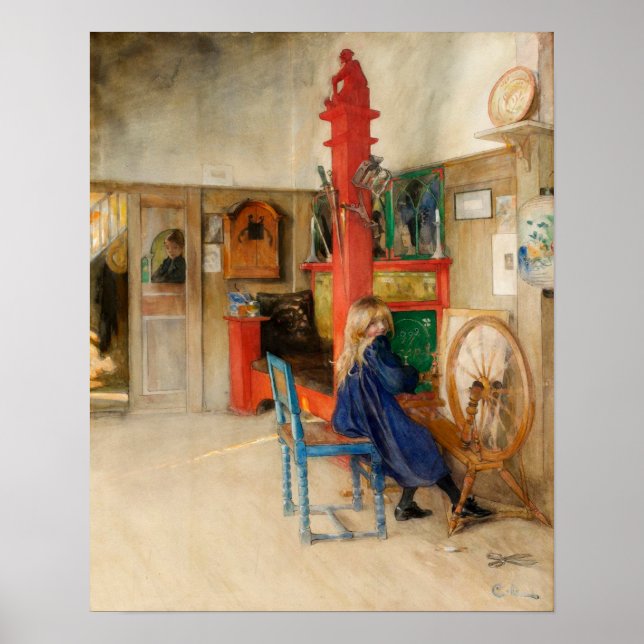 Carl Larsson Girl mit Spinnrad Poster (Vorne)