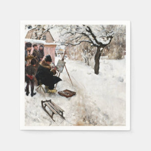 Carl Larsson Open-Air-Malerin. Winter-Motif Serviette