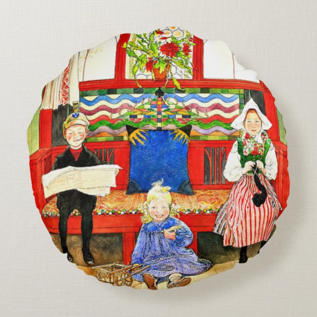 Carl Larsson - Papa, Mama, Child, Fine Art Rundes Kissen (Rückseite)