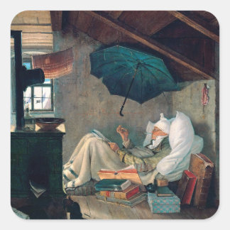 Carl Spitzweg - Der arme Poet - Deutsche Malerei  Quadratischer Aufkleber
