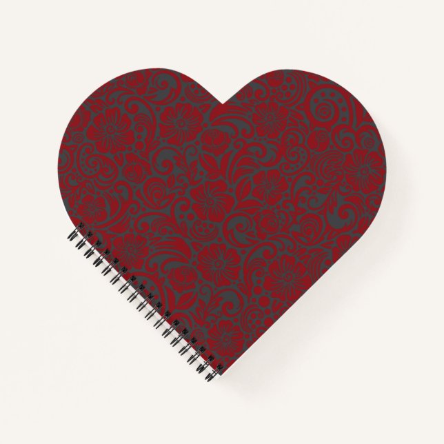 Carlet und Charcoal Floral Heart Notebook Notizbuch (Vorderseite)