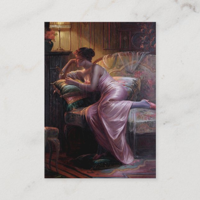 Carlier: Elegante Dame mit Spiegel Visitenkarte (Vorderseite)