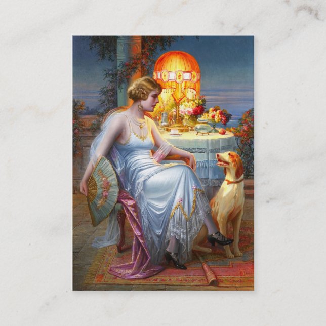 Carlier: Elegante Dame und ihr Hund Visitenkarte (Vorderseite)