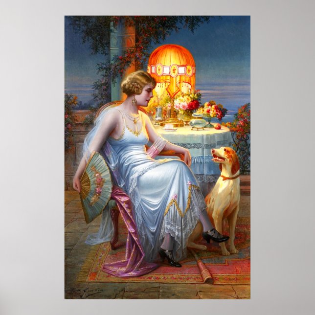 Carlier: Elegante Lady und ihr Hund Poster (Vorne)