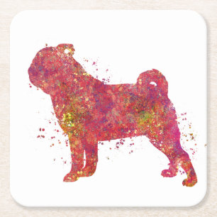 Carlin Animal Chien Domestique Nature Monde Canine Rechteckiger Pappuntersetzer