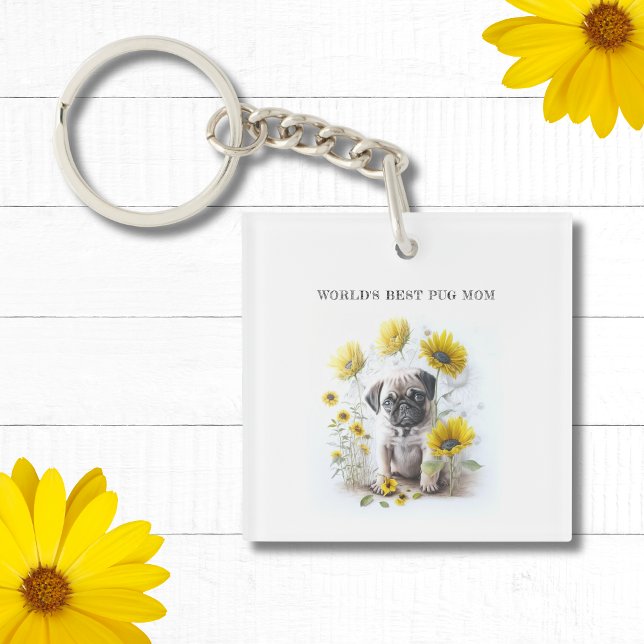 Carlin Chien Maman Aquarelle Cute Floral Personnal (Edit text to personalize, replace image if required)