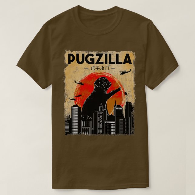 Carlin drôle Tshirt Pugzilla Tshirt Funny Carlin c (Design devant)