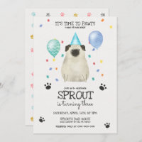 Carlin Lets Pawty Chien Anniversaire Invitation Bl