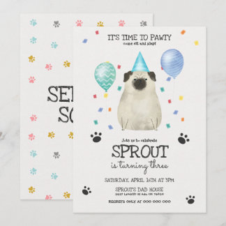 Carlin Lets Pawty Chien Anniversaire Invitation Bl