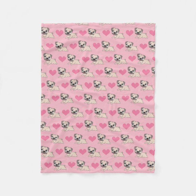 Carlins roses mignons avec la couverture de coeurs (Devant)