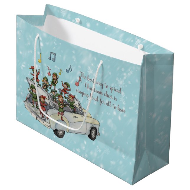 Carload of Singing Elves Große Geschenktüte (Vorderseite Schrägansicht)