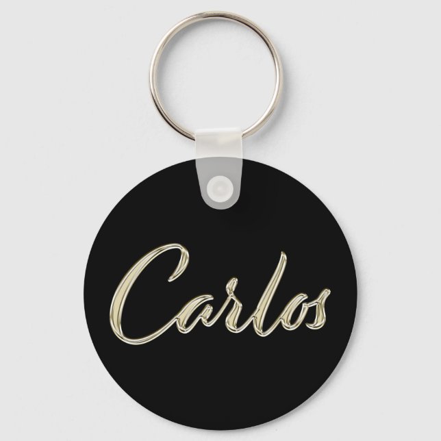 Carlos Name Whitegold Button Schlüsselger Schlüsselanhänger (Vorderseite)
