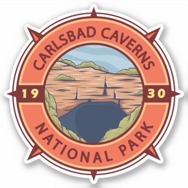 Carlsbad Caverns Nationalpark Retro Kompass Aufkleber (Vorderseite)