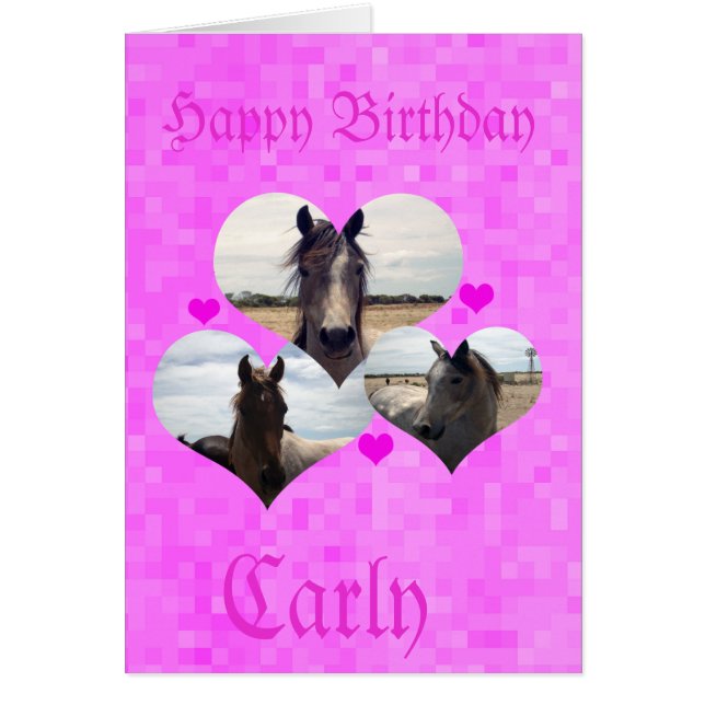 Carly, Happy Birthday, Horses Liebe Hörkarte, (Vorne)
