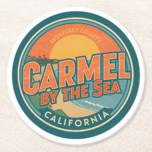 Carmel am Meer Strand Kalifornien Pazifikküste g Runder Pappuntersetzer