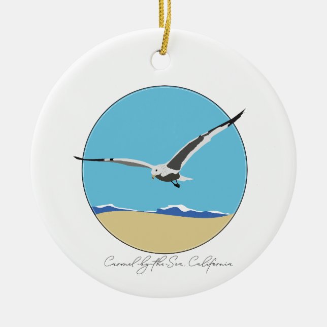 Carmel by Sea California Sea Gull over Beach Keramik Ornament (Vorne)