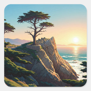 Carmel-by-the-sea-Allone-Zypresse Quadratischer Aufkleber
