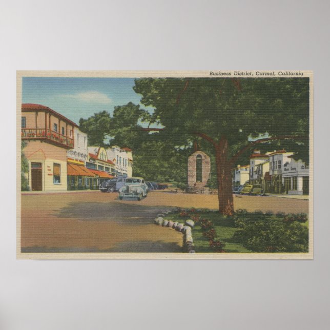Carmel, CA - Business District View of Downtown Poster (Vorne)