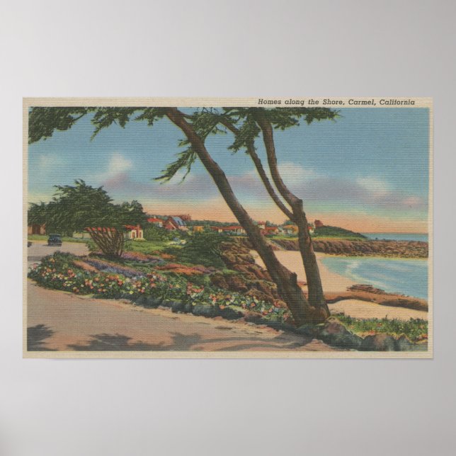 Carmel, CA - Homes along The Shore View Poster (Vorne)