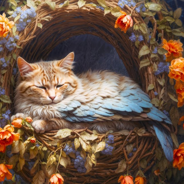 Carmel Colored Cat mit Flügelrückhaltung (Close- up of artwork)
